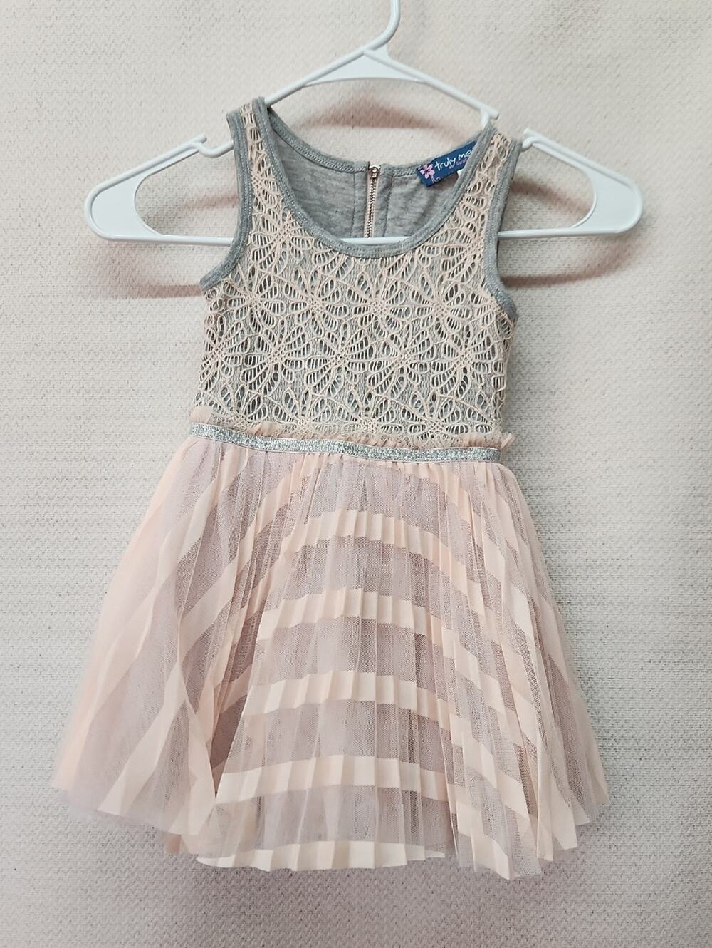Truly Me Pink and Gray Lace Tulle Dress